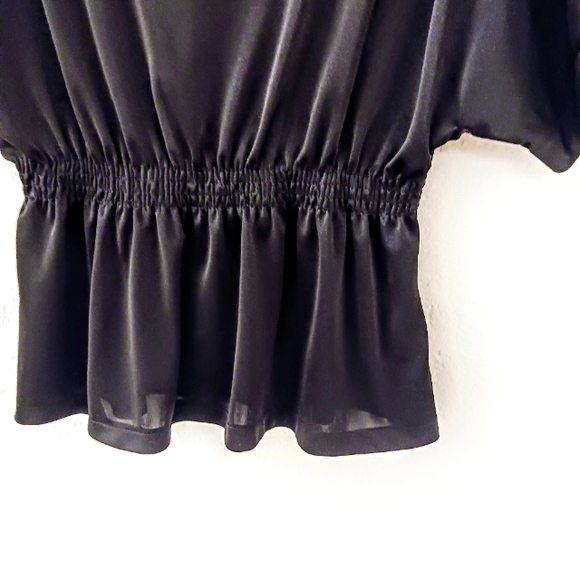 H&M Silky Oversized Flowy Blouse Sz S Black Keyhole Cinched Waist Cocktail City - Picture 11 of 13